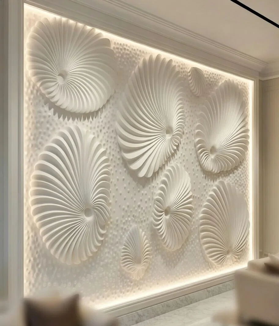 Aura Bloom 1 - Carved Feature Wall by JJM Stone Art UAE