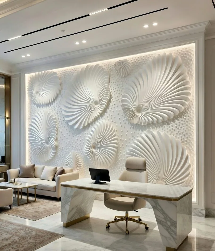Aura Bloom - Carved Feature Wall by JJM Stone Art UAE