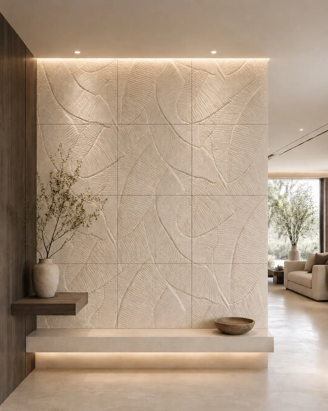 Banana Leaves - Carved Feature Wall by JJM Stone Art UAE