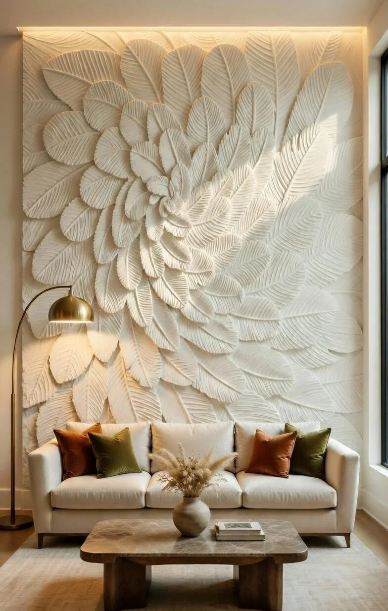 Feather - Carved Feature Wall by JJM Stone Art UAE