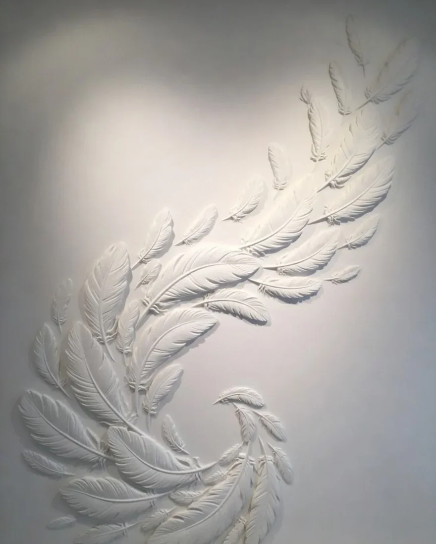 Feather 2 - Carved Feature Wall by JJM Stone Art UAE