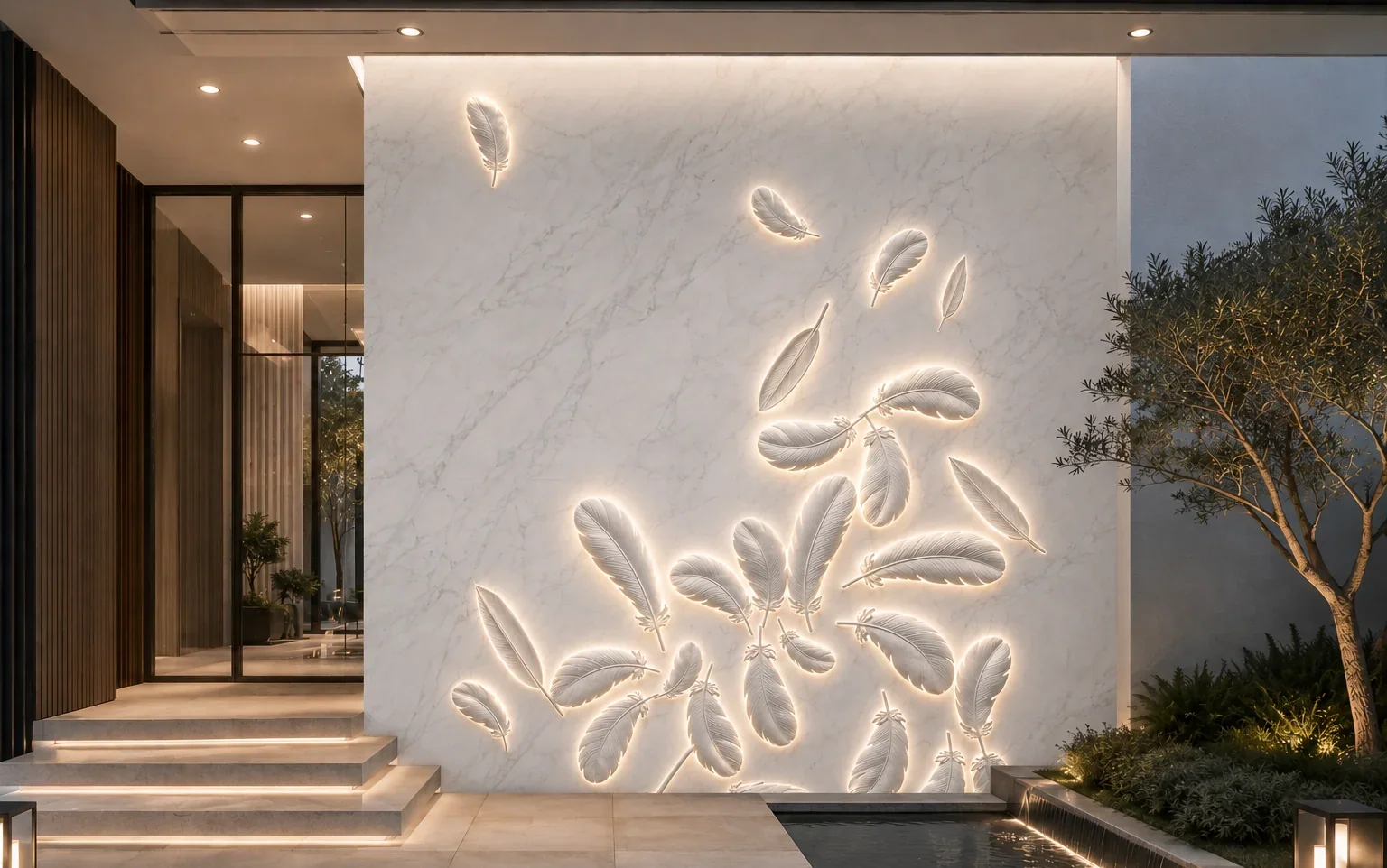 Feather 3 - Carved Feature Wall by JJM Stone Art UAE