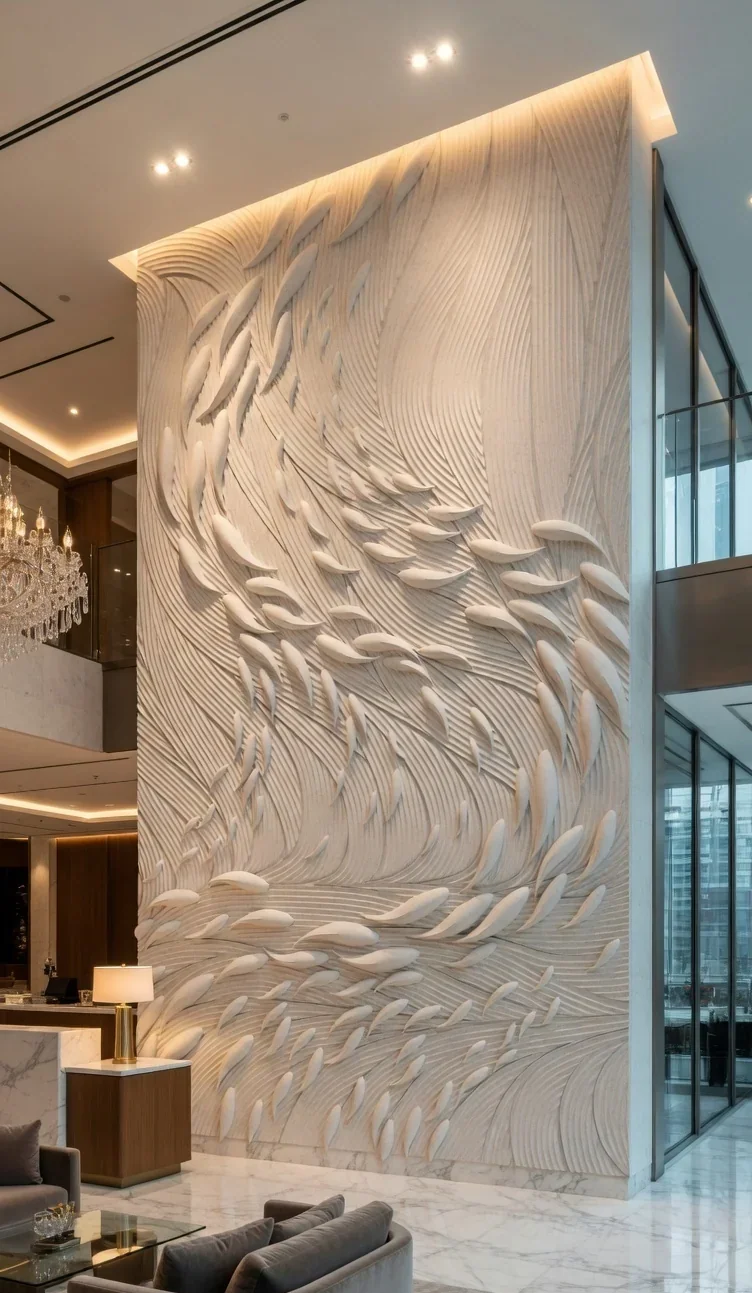 Fish Float - Carved Feature Wall by JJM Stone Art UAE