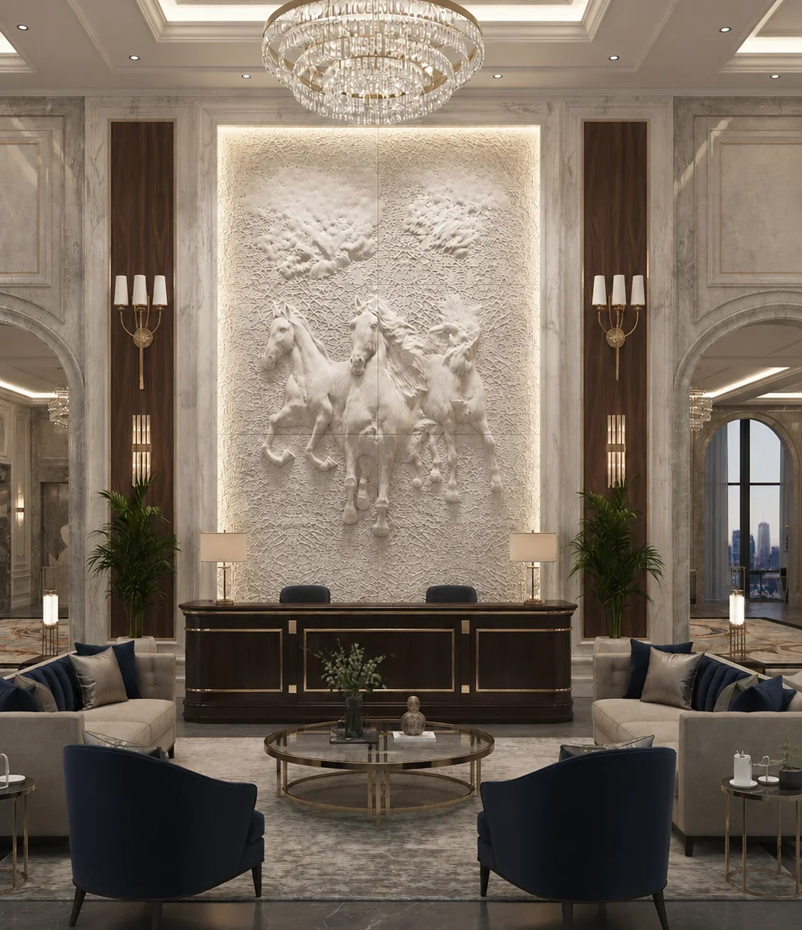 Horse - Carved Feature Wall by JJM Stone Art UAE