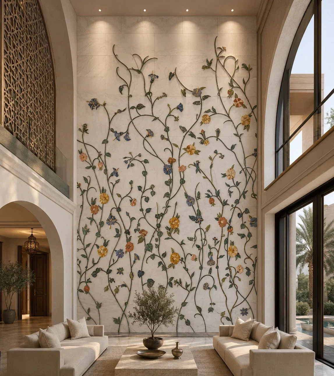 Petra Flora - Carved Feature Wall by JJM Stone Art UAE